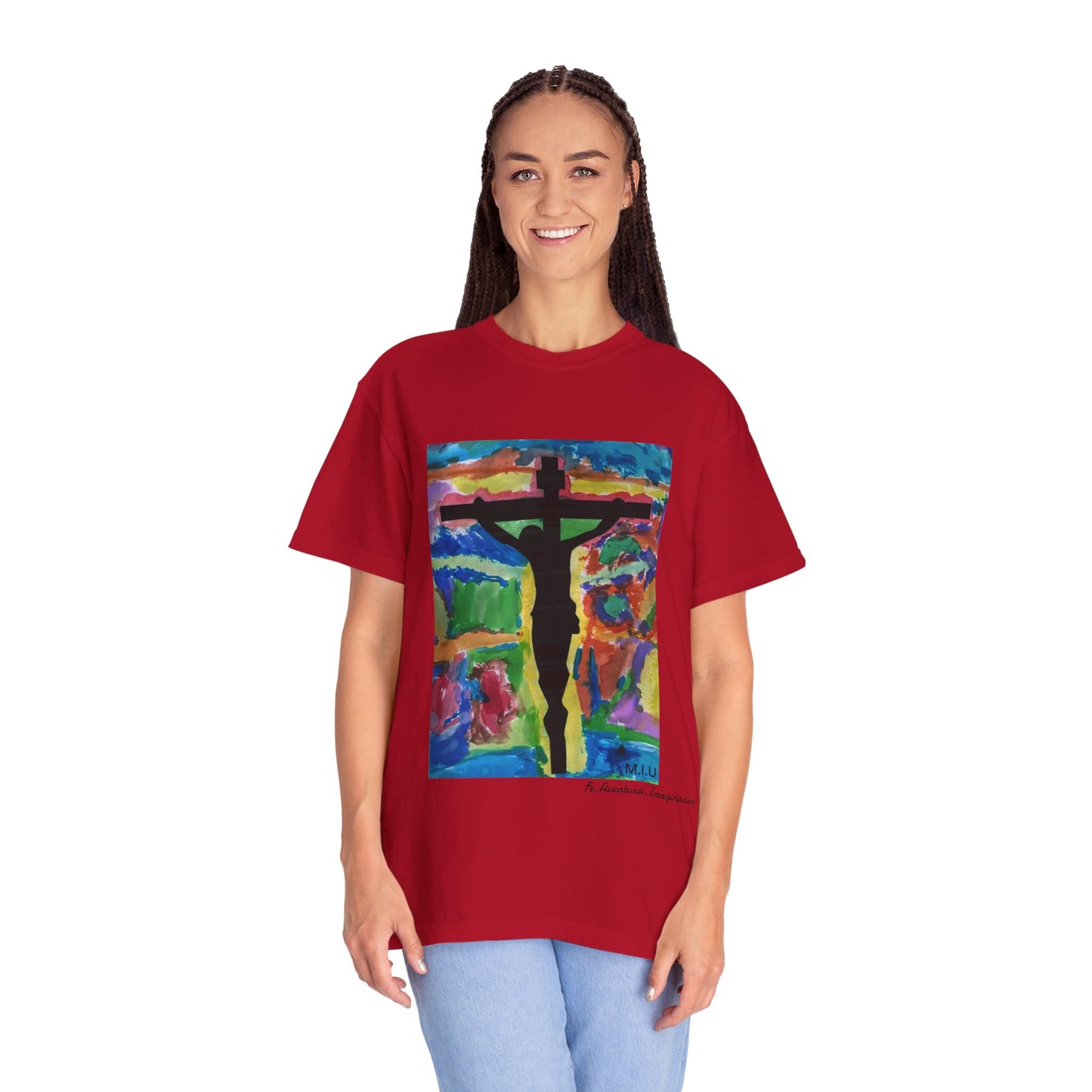 M.I.U Faith Tee — Watercolor Crucifix Art by Matías