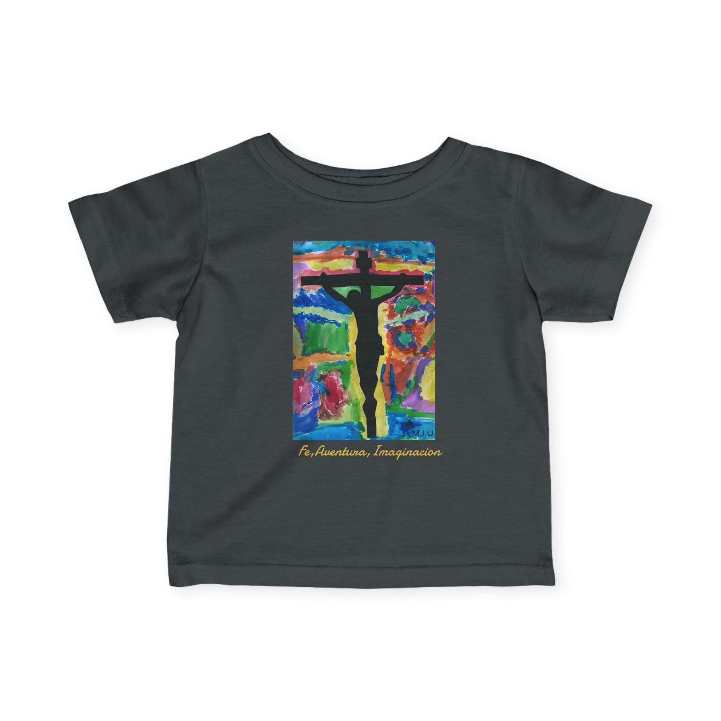 M.I.U Baby Tee — Lleva Tu Fe Puesta Crucifix Art by Matías