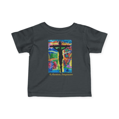 M.I.U Baby Tee — Lleva Tu Fe Puesta Crucifix Art by Matías