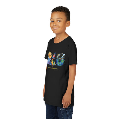 Camiseta Unisex Niños M.I.U — Logo Cohete & Volcán | Fe, Aventura, Imaginación