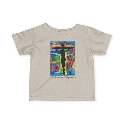 M.I.U Baby Tee — Lleva Tu Fe Puesta Crucifix Art by Matías