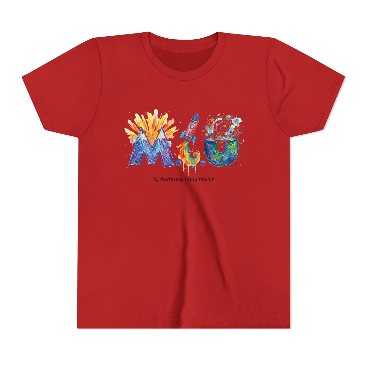Camiseta Unisex Niños M.I.U — Logo Cohete & Volcán | Fe, Aventura, Imaginación