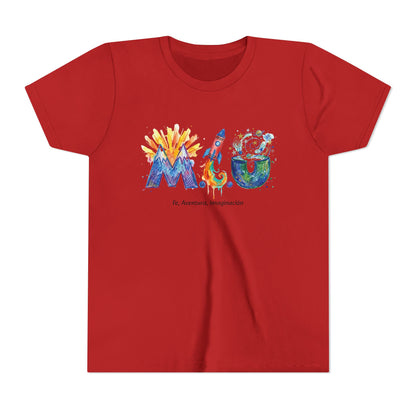 Camiseta Unisex Niños M.I.U — Logo Cohete & Volcán | Fe, Aventura, Imaginación