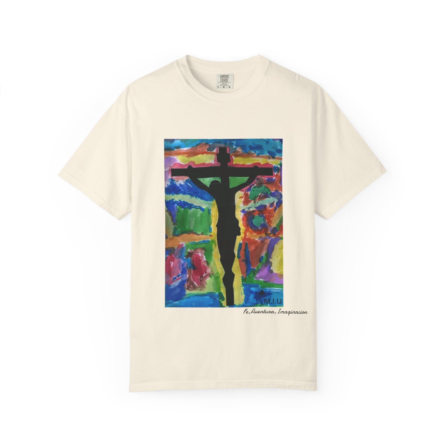 M.I.U Faith Tee — Watercolor Crucifix Art by Matías