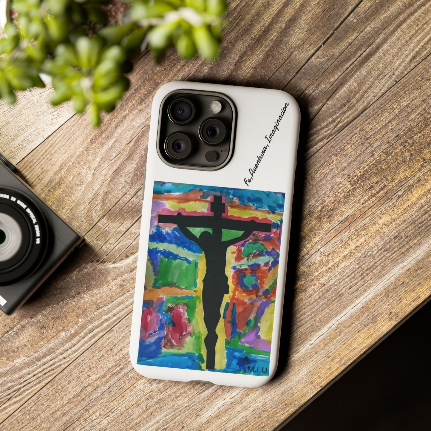 M.I.U Faith Tough Case iPhone 15 — Crucifix Watercolor Art by Matías