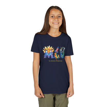 Camiseta Unisex Niños M.I.U — Logo Cohete & Volcán | Fe, Aventura, Imaginación