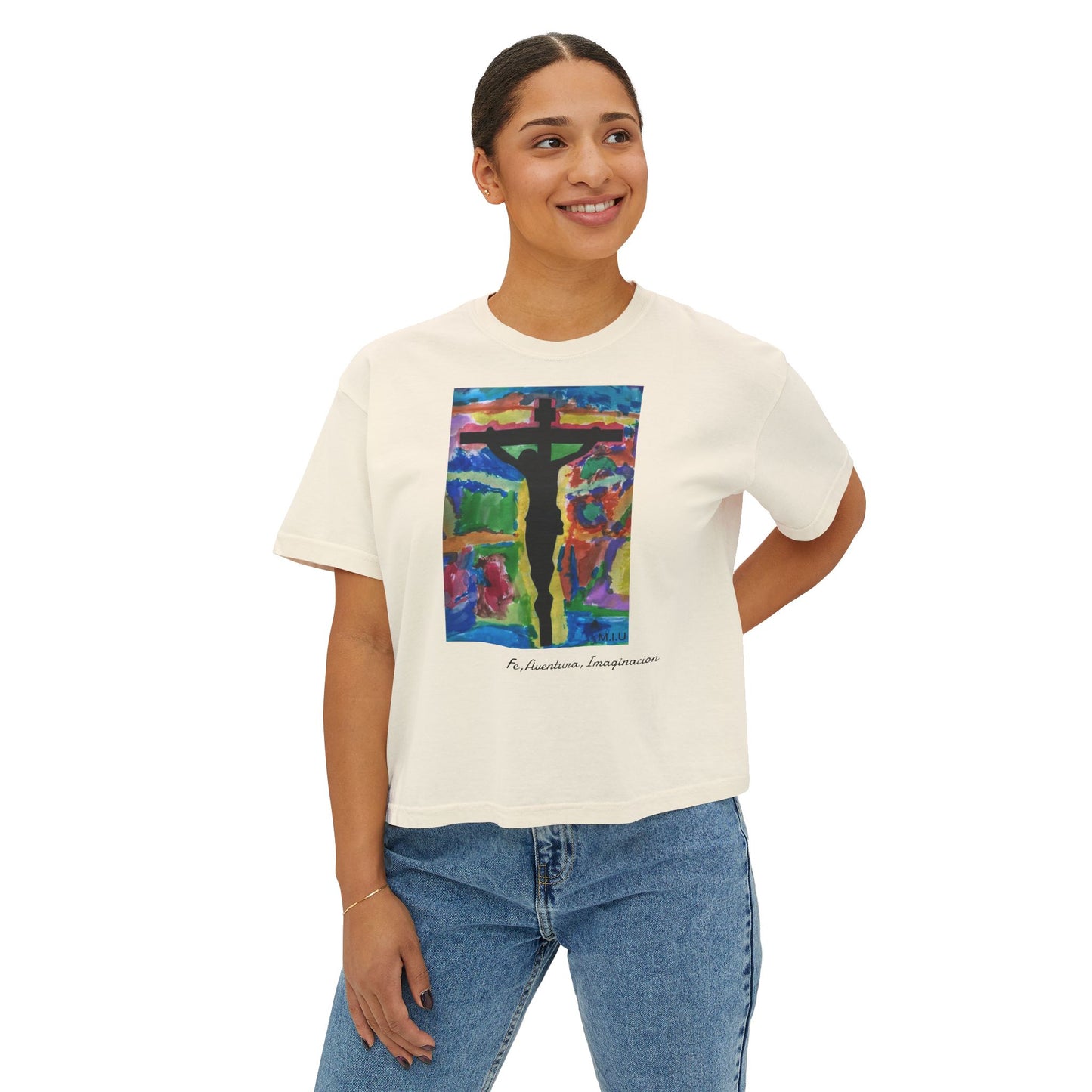 M.I.U Women’s Boxy Tee — Watercolor Faith Art by Matías
