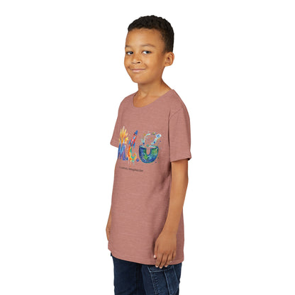 Camiseta Unisex Niños M.I.U — Logo Cohete & Volcán | Fe, Aventura, Imaginación