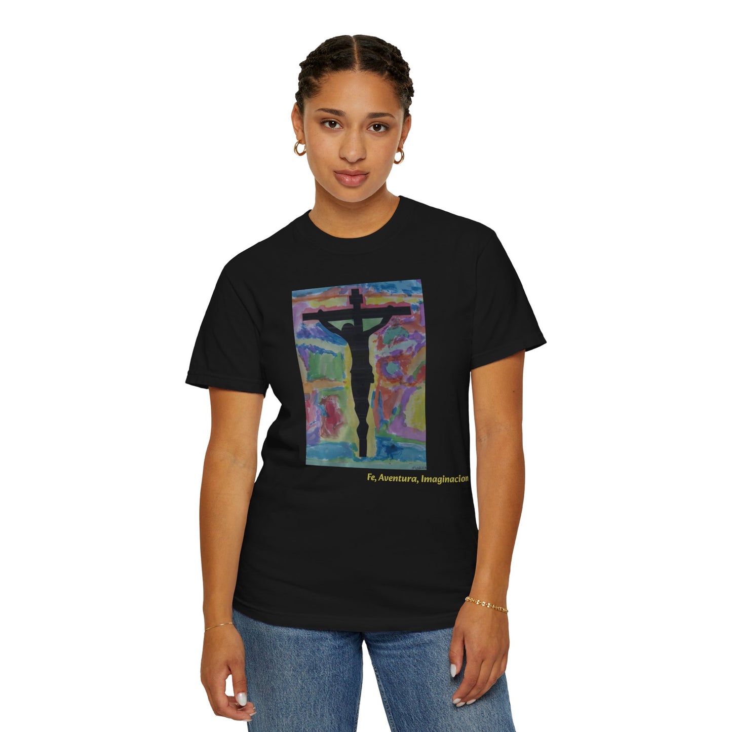 M.I.U Faith Tee — Arte de Matias | Crucifix Watercolor | Fe, Aventura, Imaginación