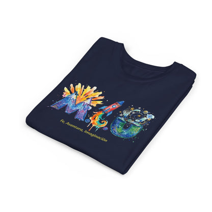 Camiseta Unisex Niños M.I.U — Logo Cohete & Volcán | Fe, Aventura, Imaginación