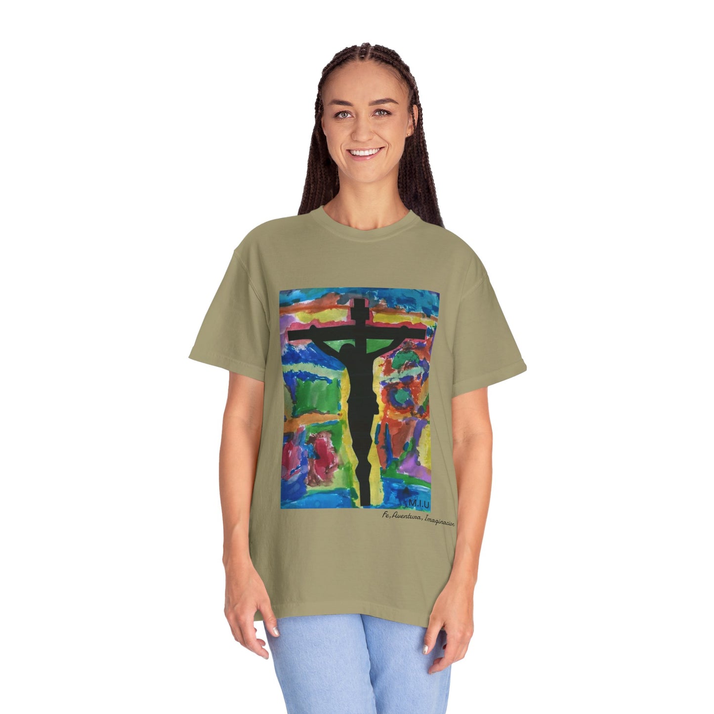 M.I.U Faith Tee — Watercolor Crucifix Art by Matías
