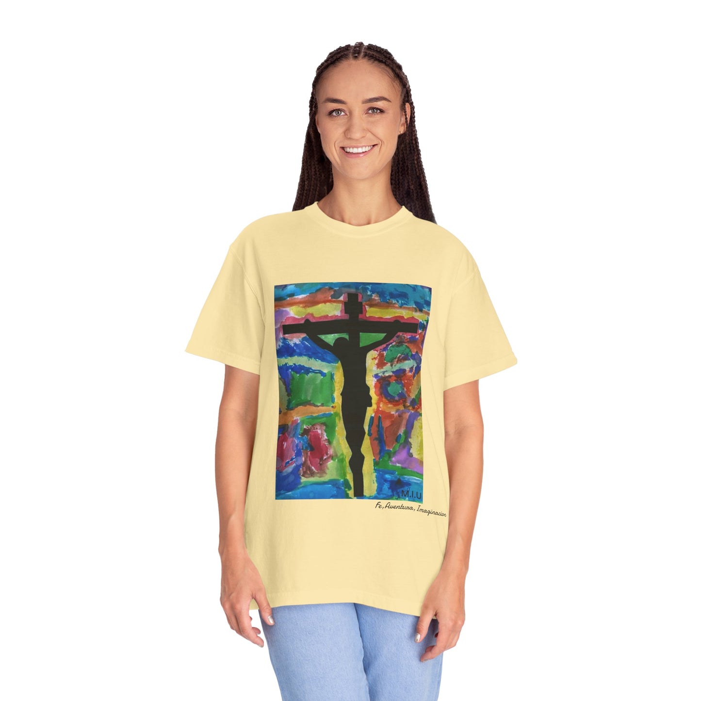 M.I.U Faith Tee — Watercolor Crucifix Art by Matías
