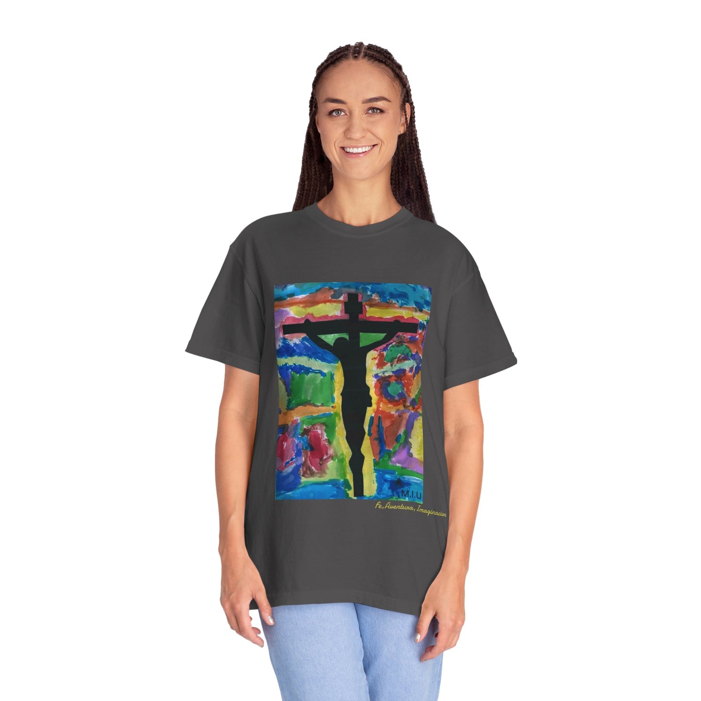 M.I.U Faith Tee — Watercolor Crucifix Art by Matías
