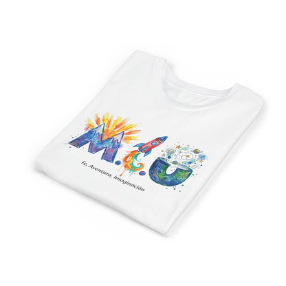 Camiseta Unisex Niños M.I.U — Logo Cohete & Volcán | Fe, Aventura, Imaginación