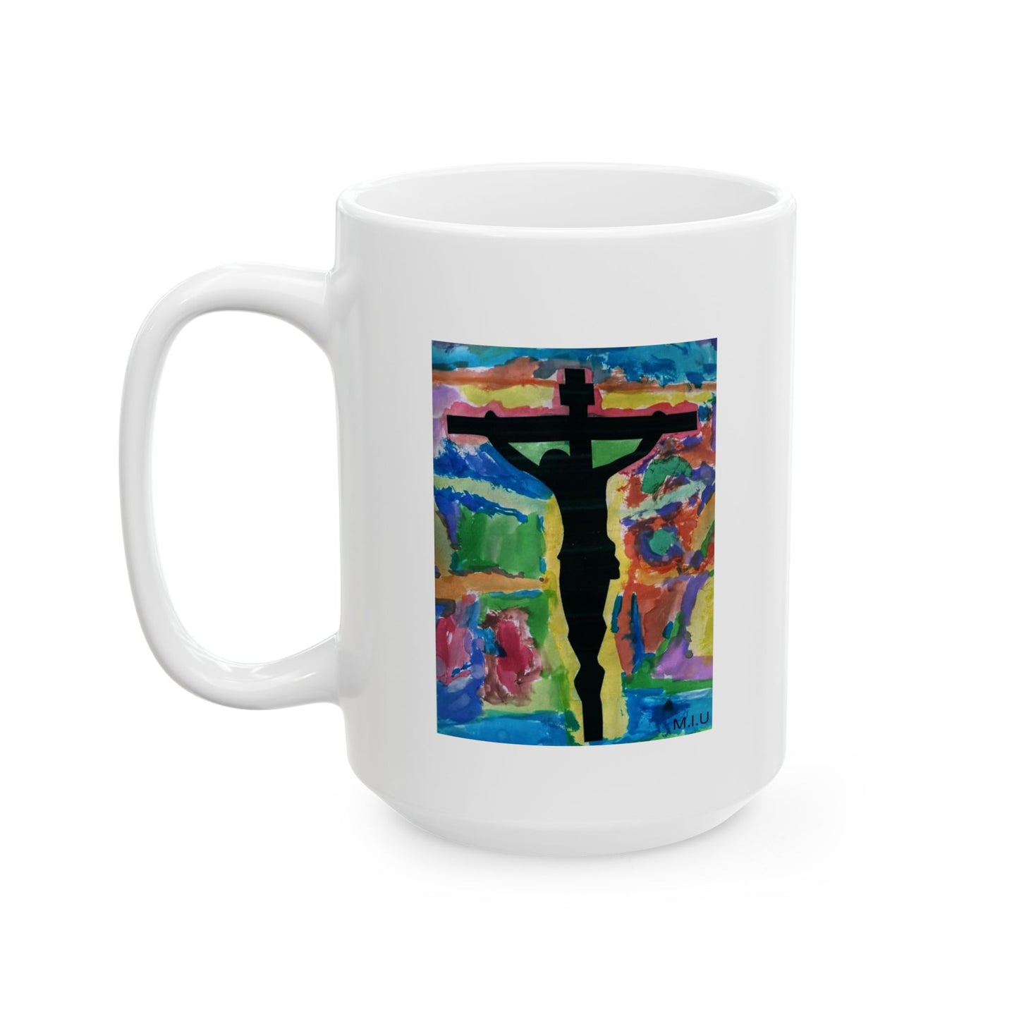 M.I.U Faith Mug — Crucifix Watercolor Art by Matías