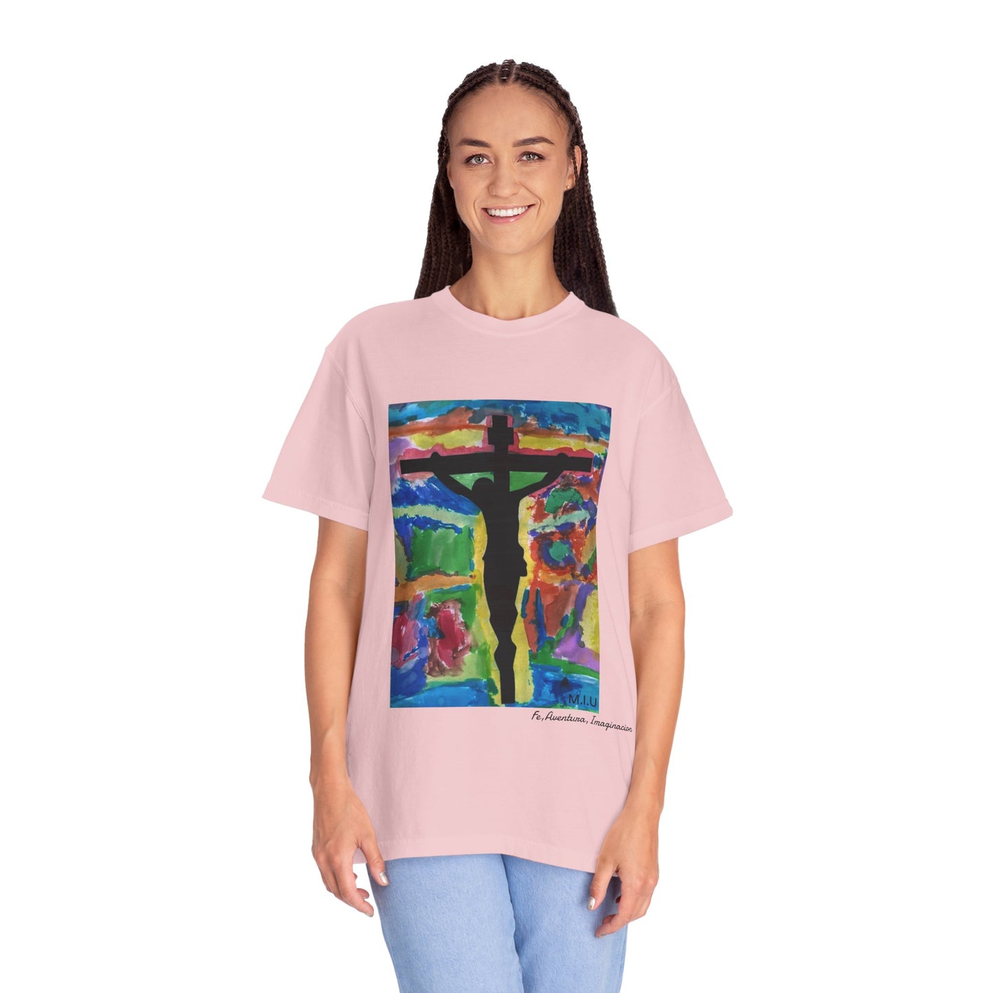 M.I.U Faith Tee — Watercolor Crucifix Art by Matías