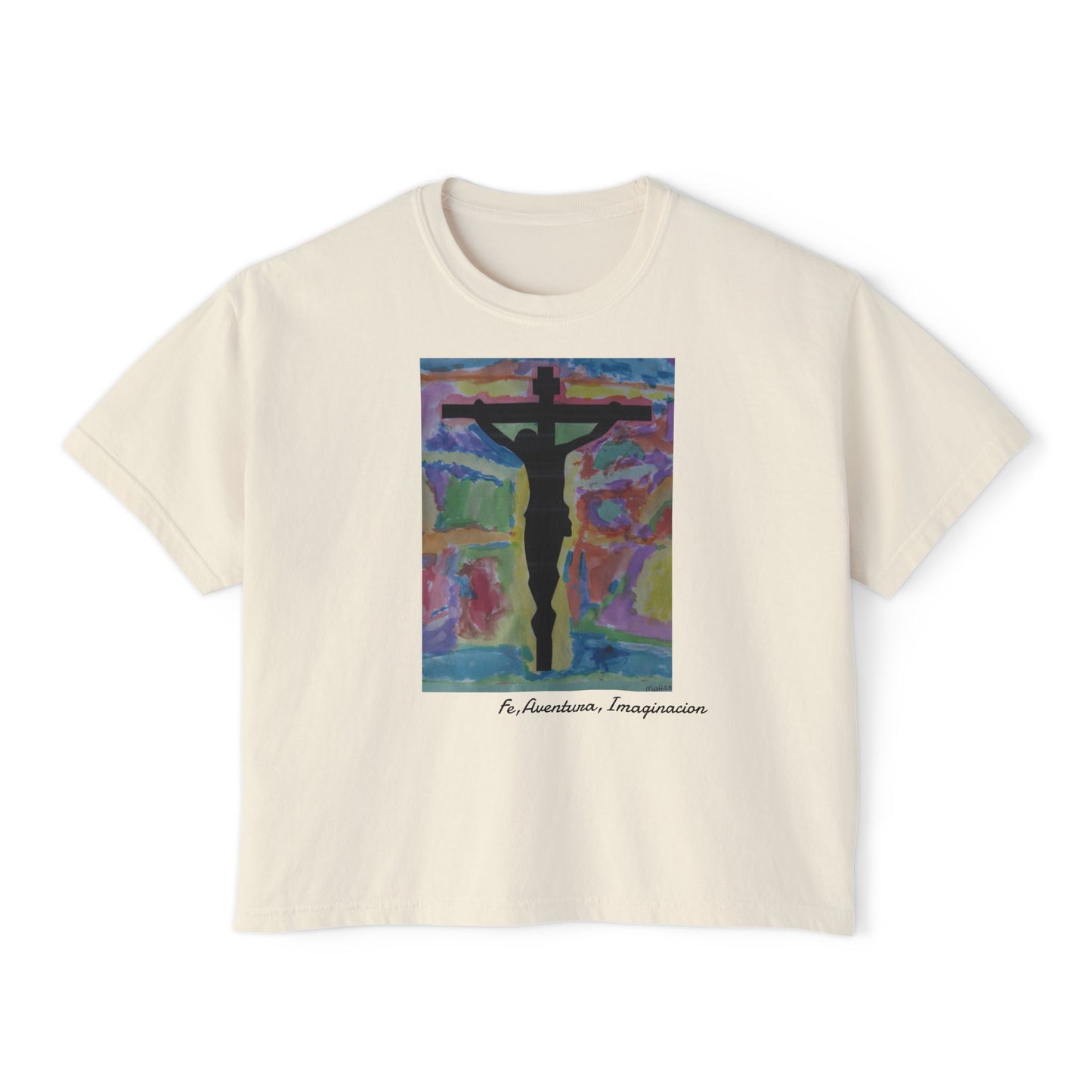 M.I.U Women’s Boxy Tee — Watercolor Faith Art by Matías