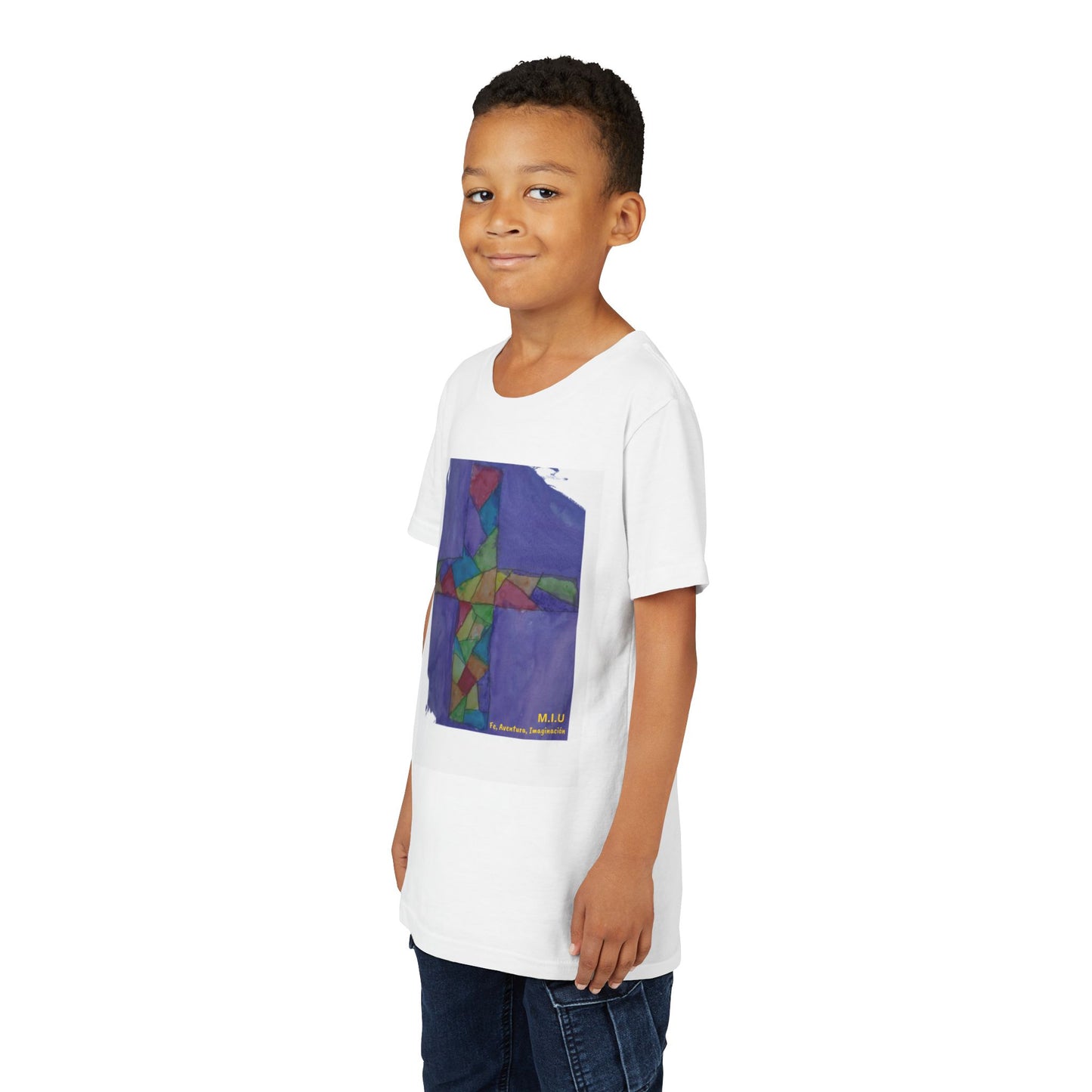 Camiseta Niños — Arte de Ignacio | Cruz Vitral | Fe, Aventura, Imaginación | M.I.U