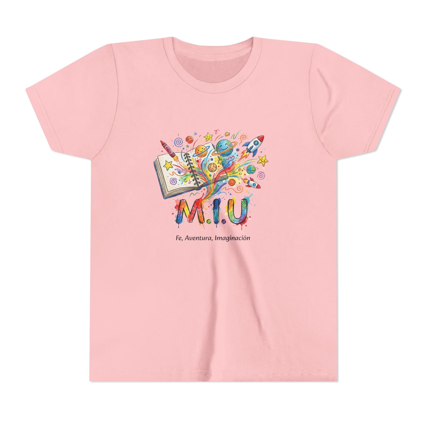 Camiseta Unisex Niños M.I.U — Logo Libro & Universo | Fe, Aventura, Imaginación