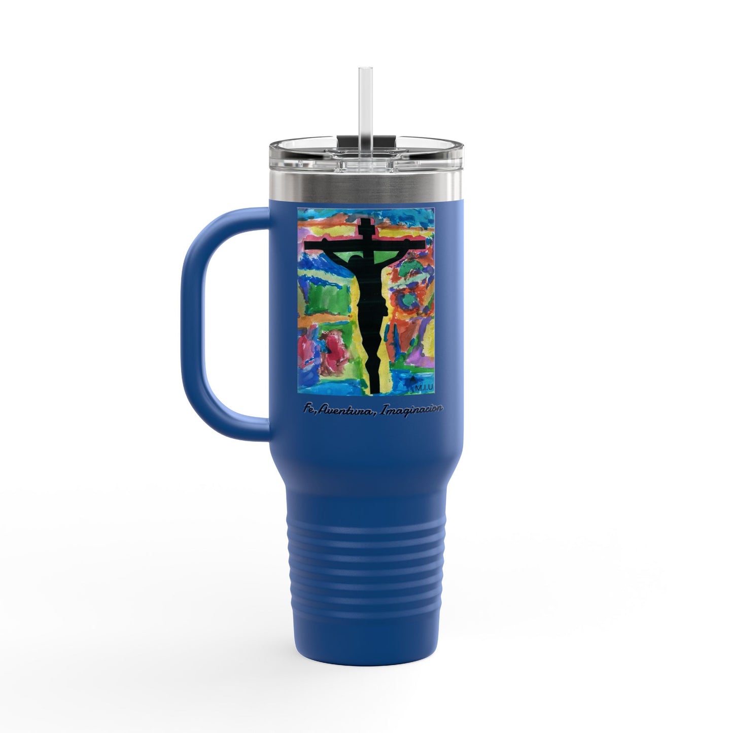 M.I.U Faith Travel Mug 40oz — Crucifix Watercolor Art by Matías