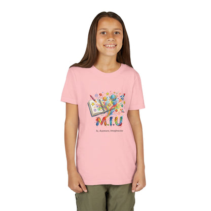 Camiseta Unisex Niños M.I.U — Logo Libro & Universo | Fe, Aventura, Imaginación