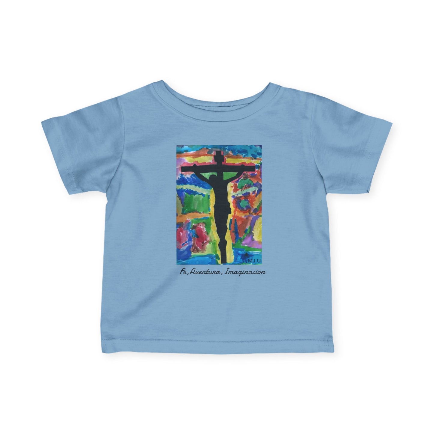 M.I.U Baby Tee — Lleva Tu Fe Puesta Crucifix Art by Matías