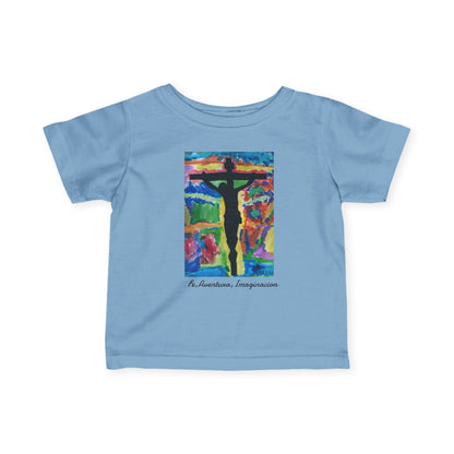 M.I.U Baby Tee — Lleva Tu Fe Puesta Crucifix Art by Matías