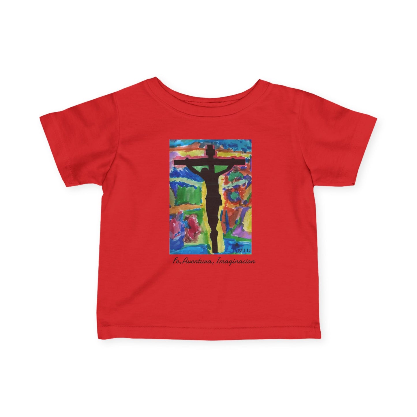 M.I.U Baby Tee — Lleva Tu Fe Puesta Crucifix Art by Matías