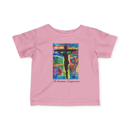 M.I.U Baby Tee — Lleva Tu Fe Puesta Crucifix Art by Matías
