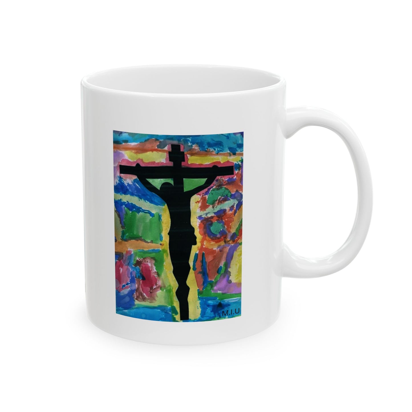 M.I.U Faith Mug — Crucifix Watercolor Art by Matías