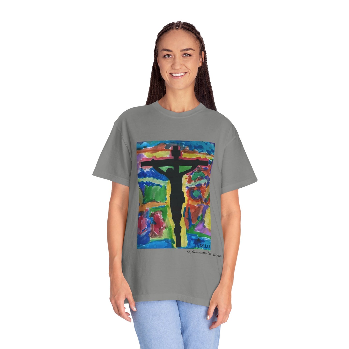 M.I.U Faith Tee — Watercolor Crucifix Art by Matías