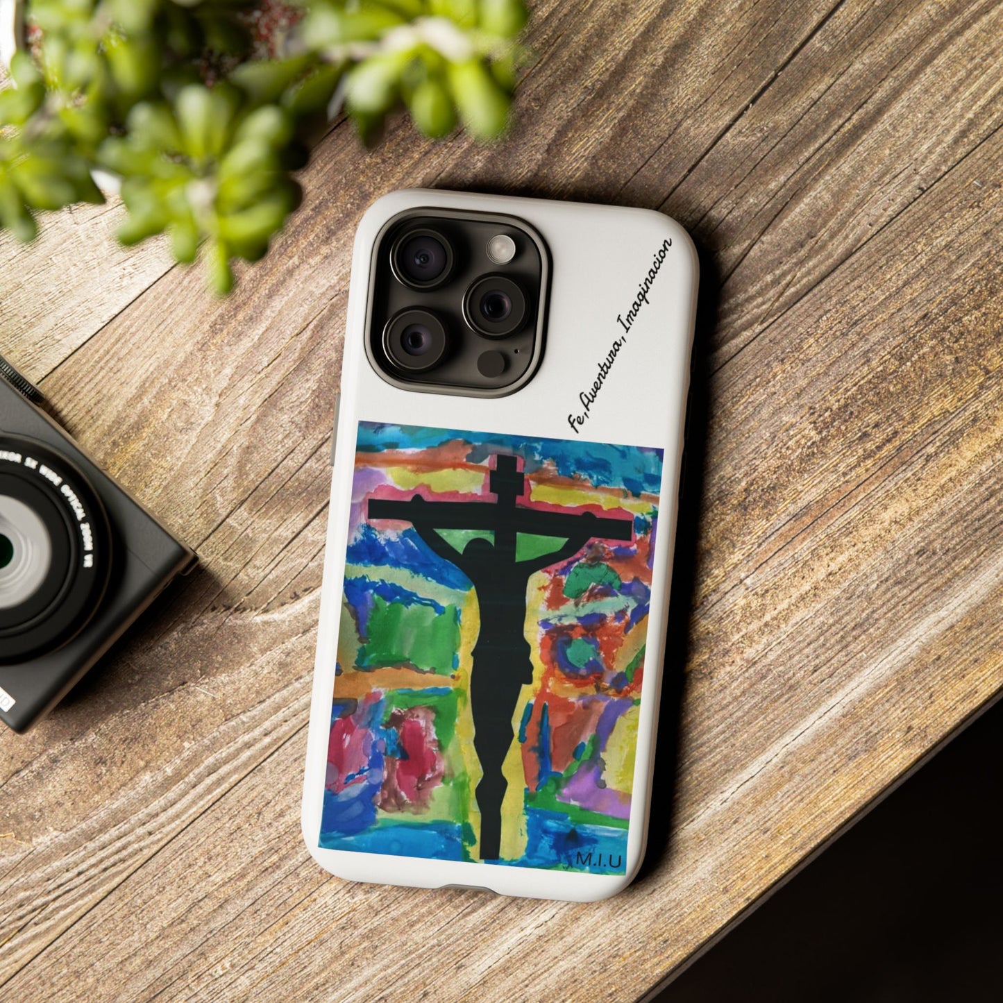 M.I.U Faith Tough Case iPhone 15 — Crucifix Watercolor Art by Matías