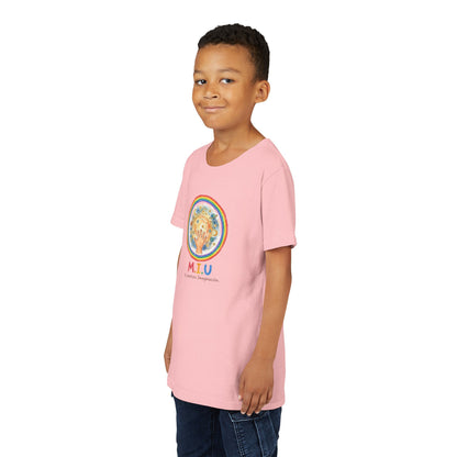 Camiseta Unisex Niños M.I.U — Logo Manito Arcoíris | Fe, Aventura, Imaginación