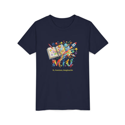 Camiseta Unisex Niños M.I.U — Logo Libro & Universo | Fe, Aventura, Imaginación