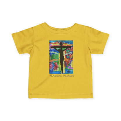 M.I.U Baby Tee — Lleva Tu Fe Puesta Crucifix Art by Matías