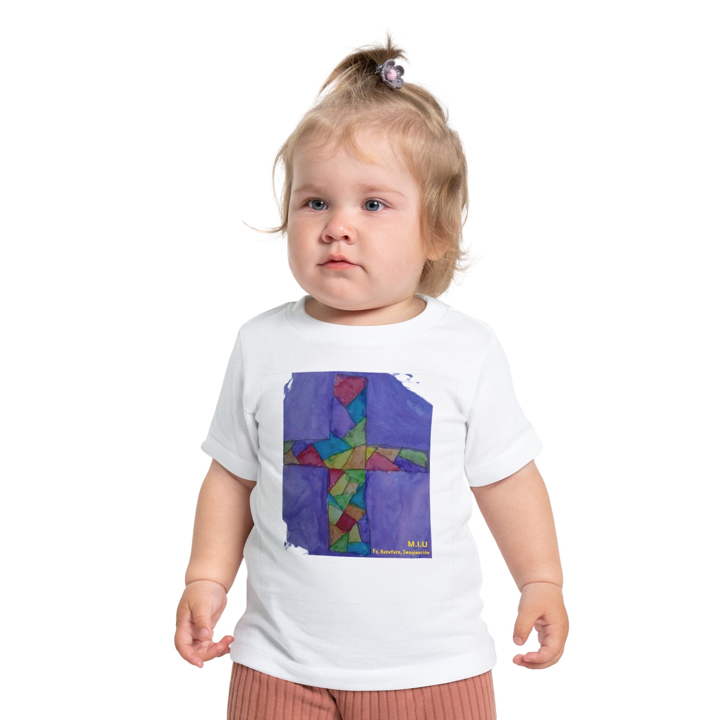 Baby Tee — Arte de Ignacio | Cruz Vitral | Fe, Aventura, Imaginación | M.I.U