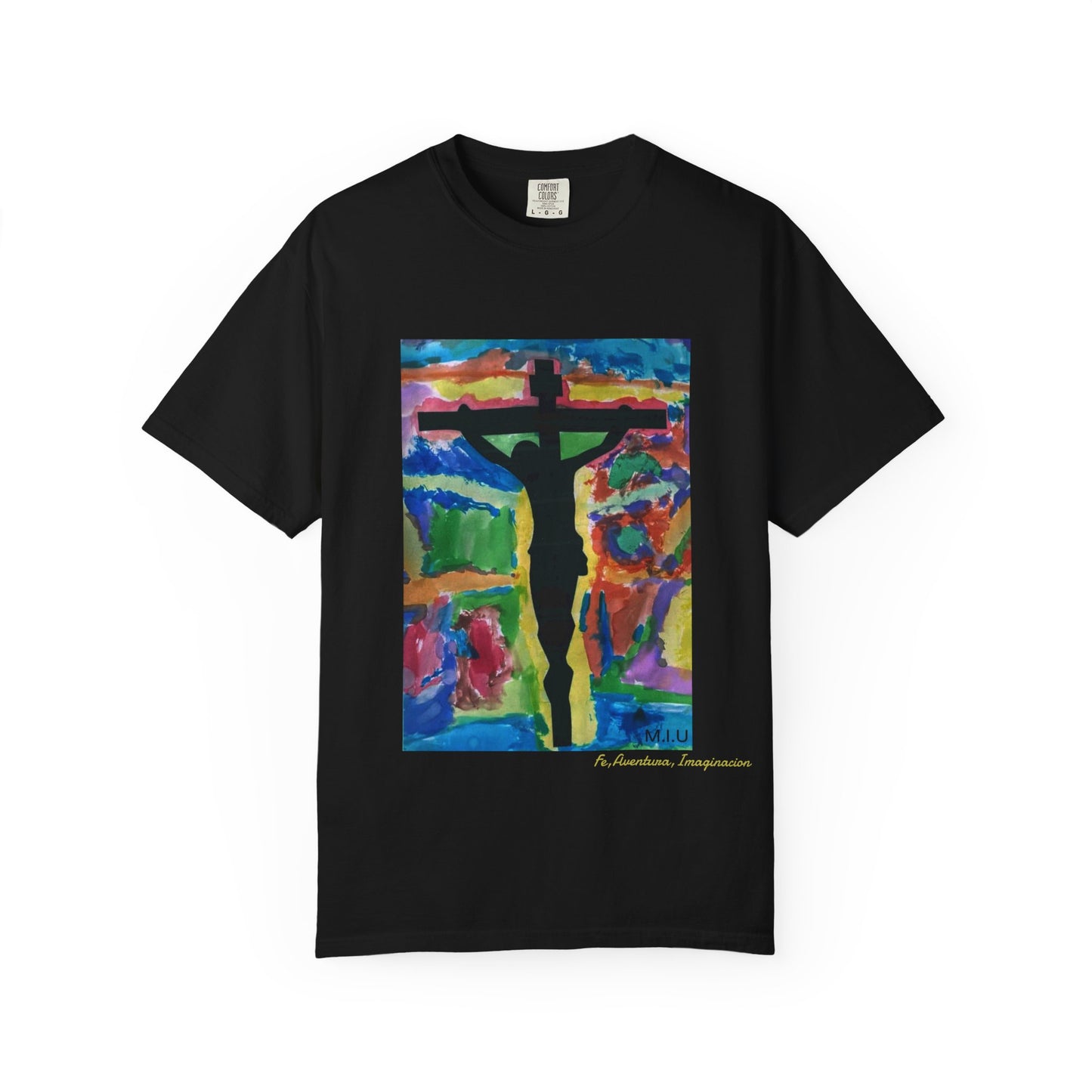 M.I.U Faith Tee — Watercolor Crucifix Art by Matías