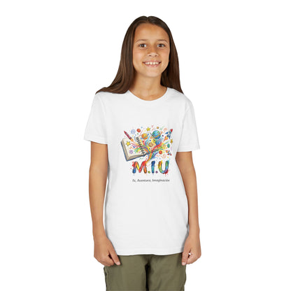 Camiseta Unisex Niños M.I.U — Logo Libro & Universo | Fe, Aventura, Imaginación
