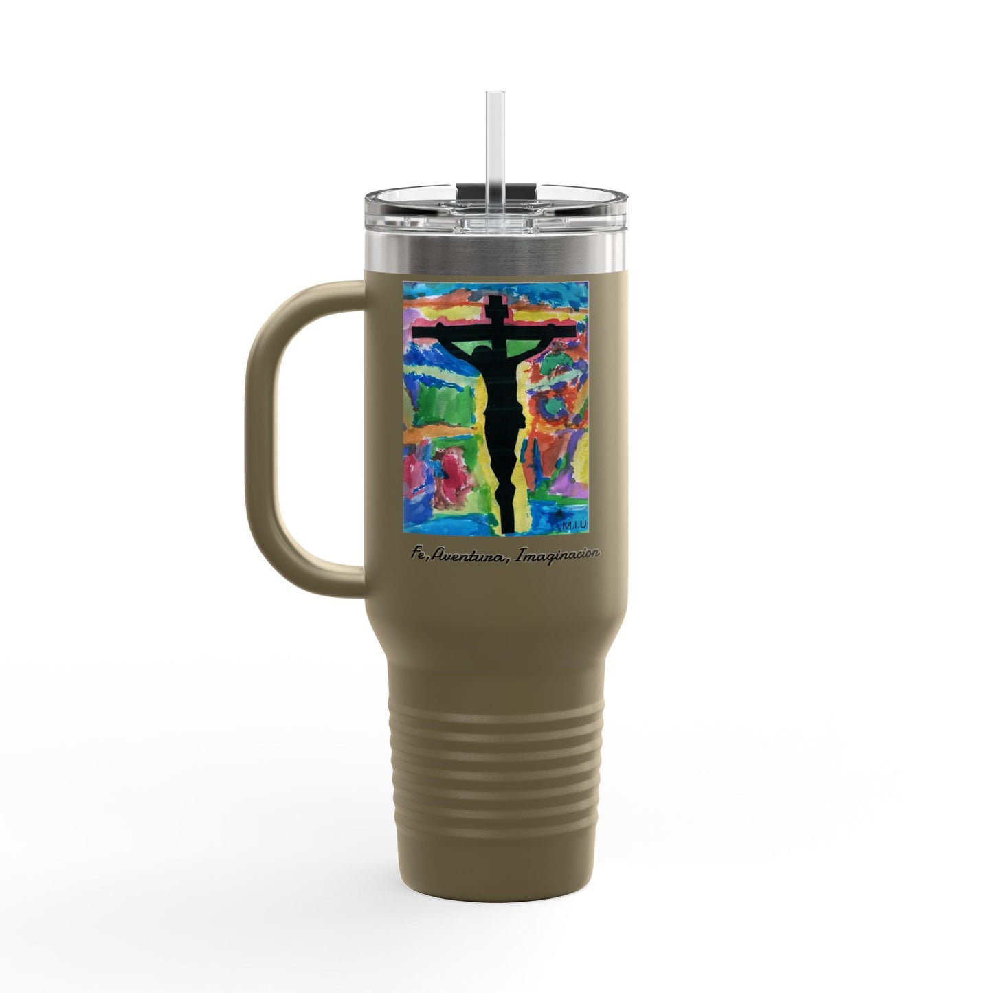 M.I.U Faith Travel Mug 40oz — Crucifix Watercolor Art by Matías