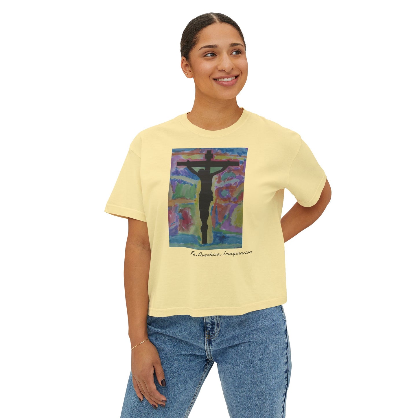 M.I.U Women’s Boxy Tee — Watercolor Faith Art by Matías