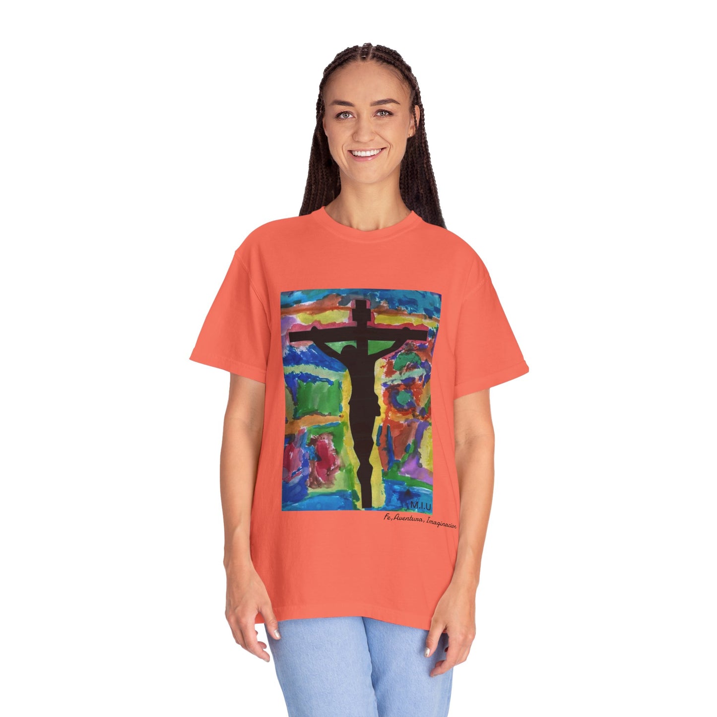 M.I.U Faith Tee — Watercolor Crucifix Art by Matías