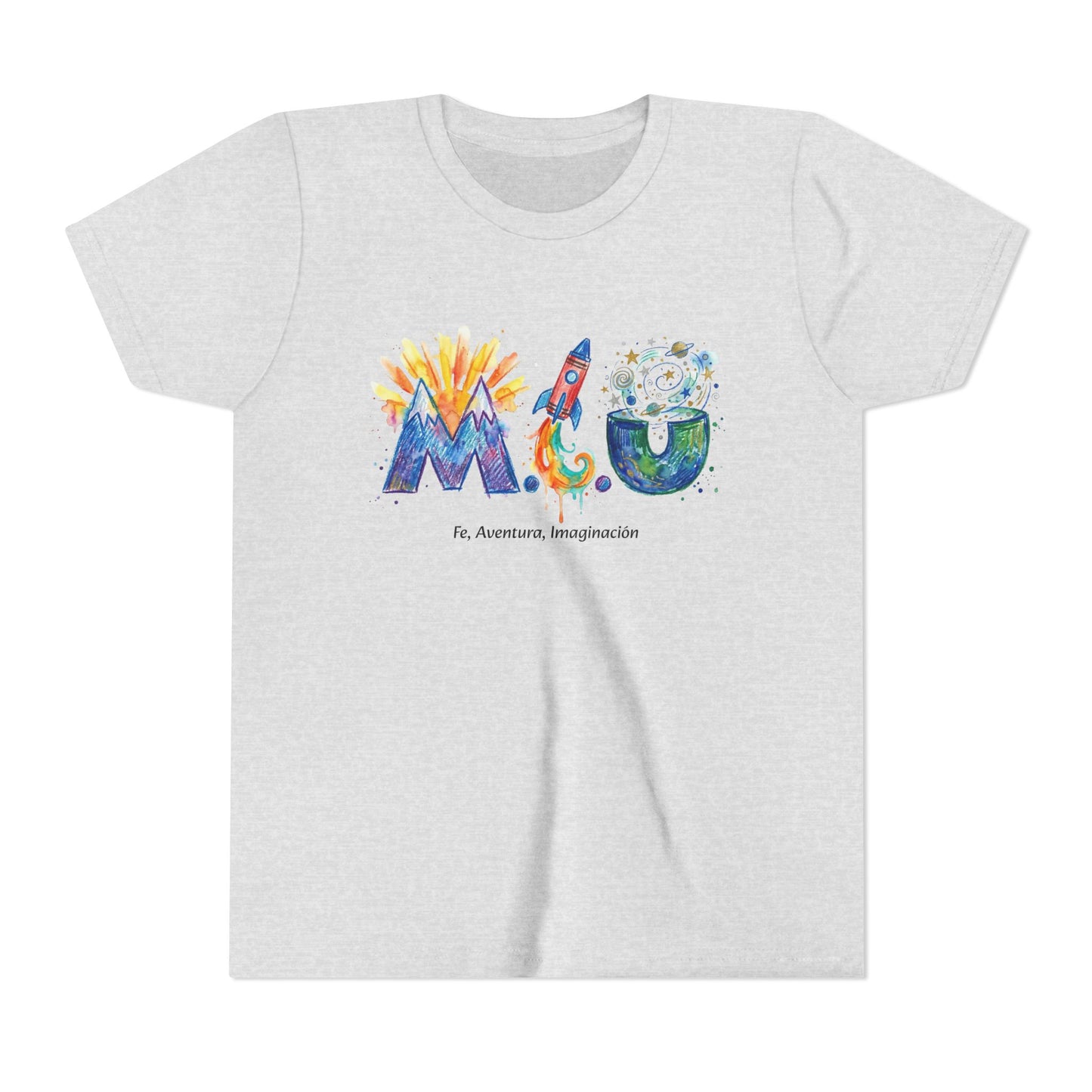 Camiseta Unisex Niños M.I.U — Logo Cohete & Volcán | Fe, Aventura, Imaginación