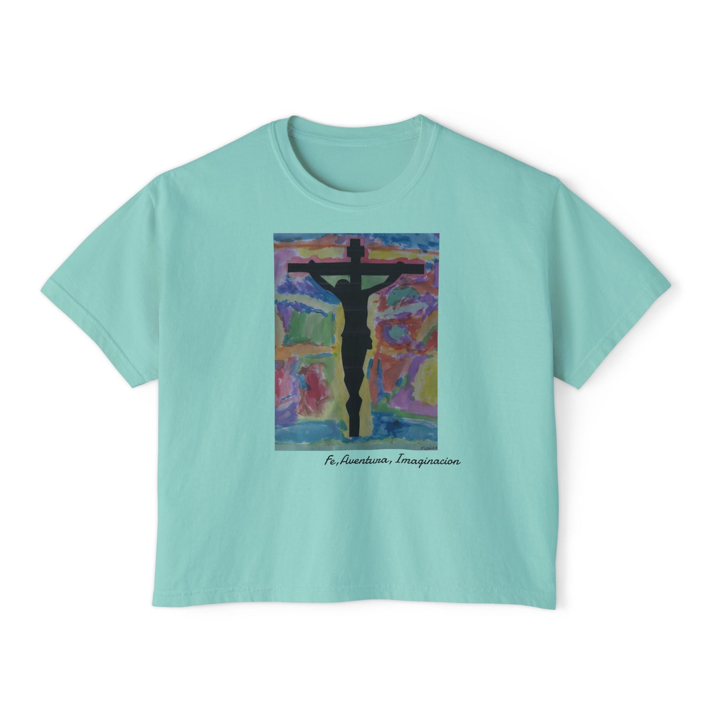 M.I.U Women’s Boxy Tee — Watercolor Faith Art by Matías