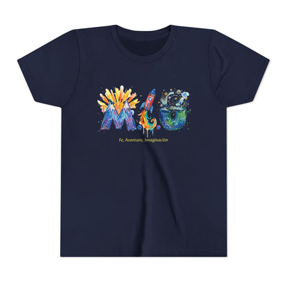 Camiseta Unisex Niños M.I.U — Logo Cohete & Volcán | Fe, Aventura, Imaginación