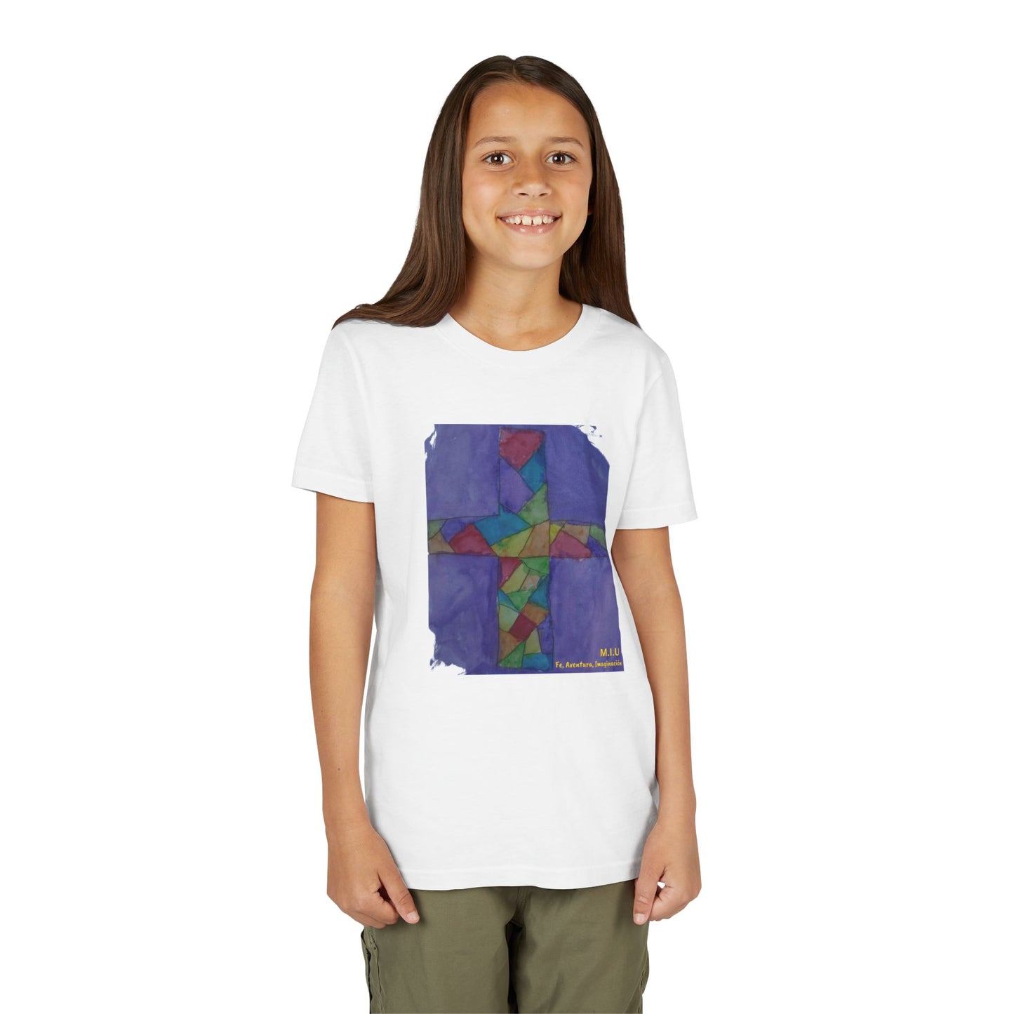 Camiseta Niños — Arte de Ignacio | Cruz Vitral | Fe, Aventura, Imaginación | M.I.U