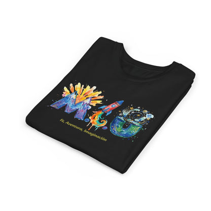 Camiseta Unisex Niños M.I.U — Logo Cohete & Volcán | Fe, Aventura, Imaginación