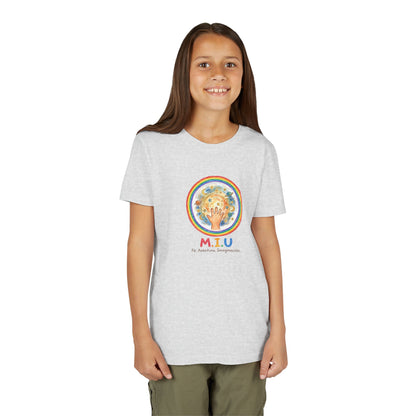 Camiseta Unisex Niños M.I.U — Logo Manito Arcoíris | Fe, Aventura, Imaginación