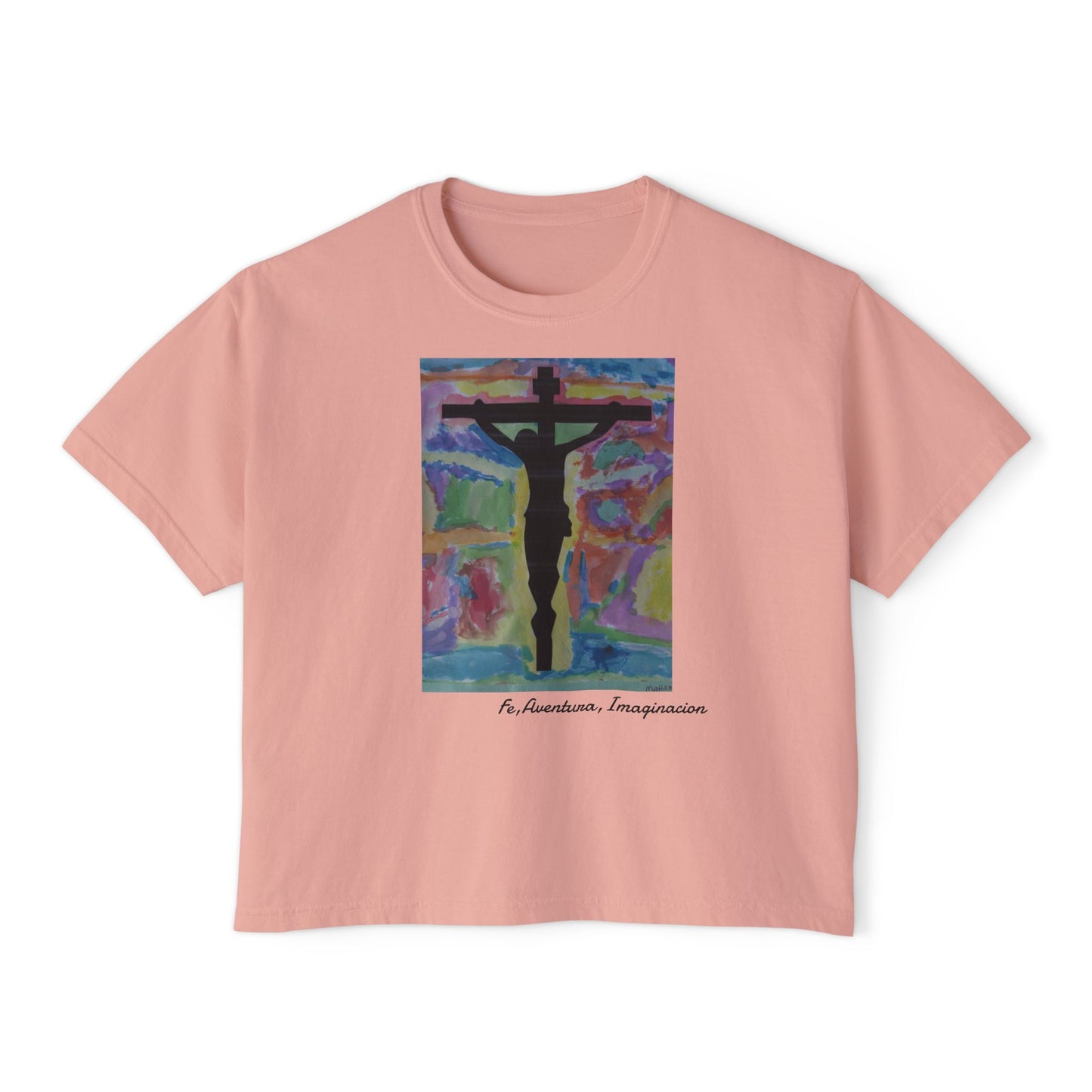 M.I.U Women’s Boxy Tee — Watercolor Faith Art by Matías