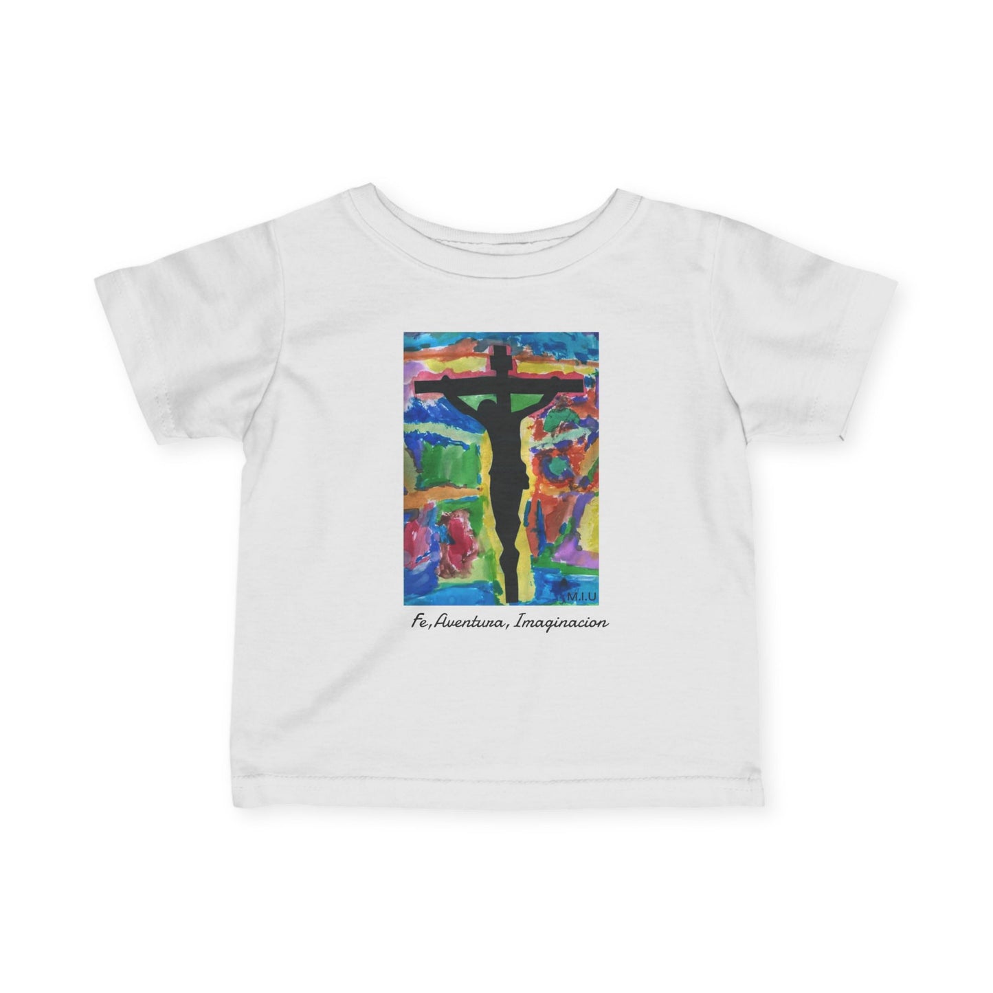 M.I.U Baby Tee — Lleva Tu Fe Puesta Crucifix Art by Matías