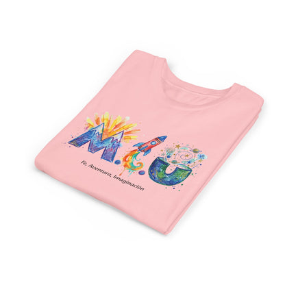 Camiseta Unisex Niños M.I.U — Logo Cohete & Volcán | Fe, Aventura, Imaginación